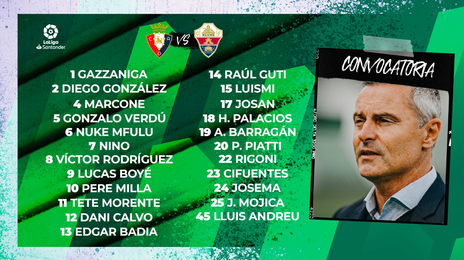 CONVOCATORIA Lista De Convocados Para El Osasuna Elche Elche CF