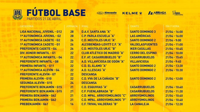 FÚTBOL BASE| Partidos 21 De Abril | A.D. Alcorcón | Desde 1971 💛