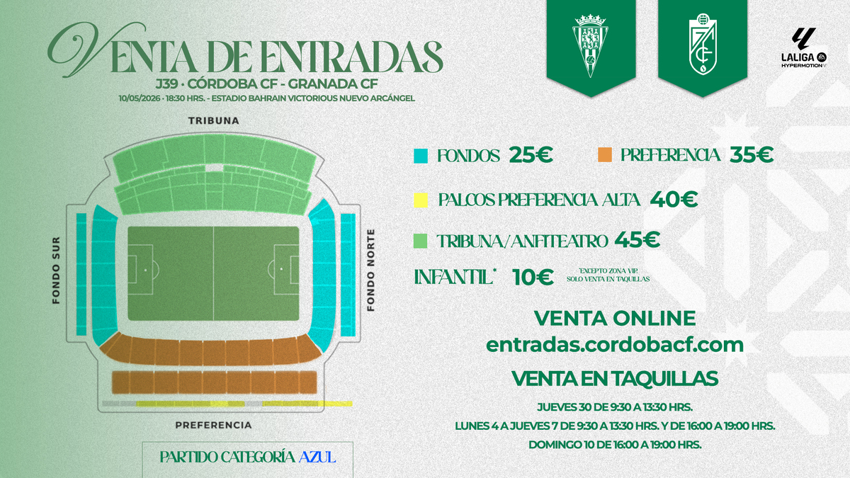 Ya a la venta las entradas para el Córdoba CF – Granada CF | Córdoba CF ...