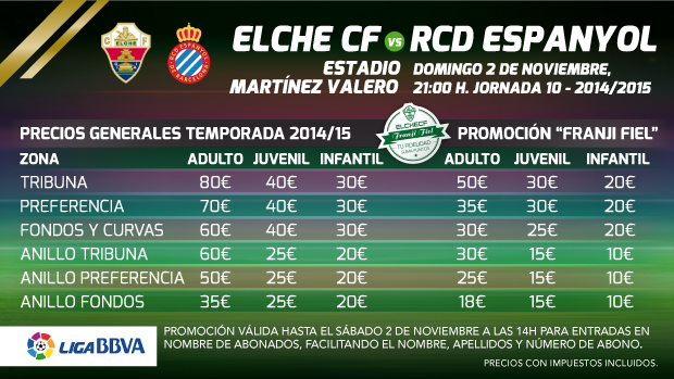 Precios Generales Para Las Entradas Ante El Espanyol | Elche CF | Web ...