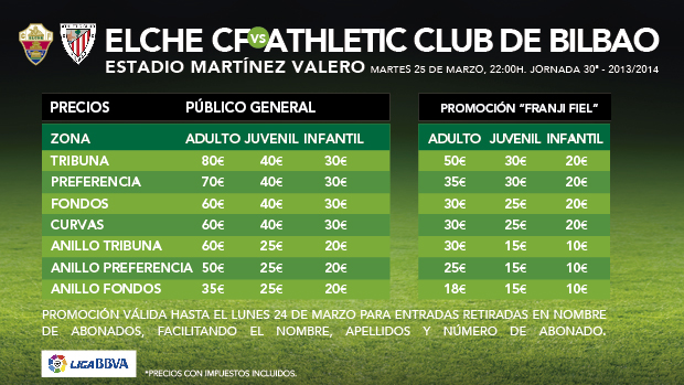 Precios generales para las localidades ante el Athletic | Elche CF ...