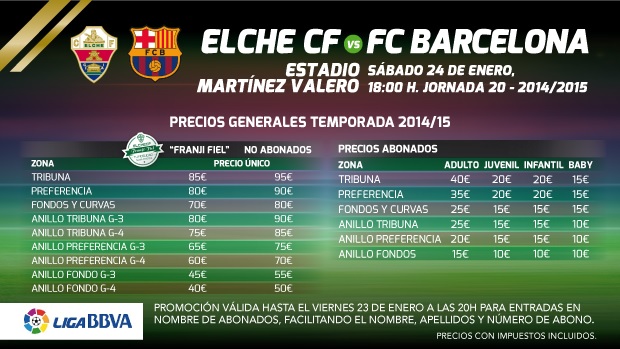 Precios para el Elche C.F. – F.C. Barcelona | Elche CF | Web Oficial