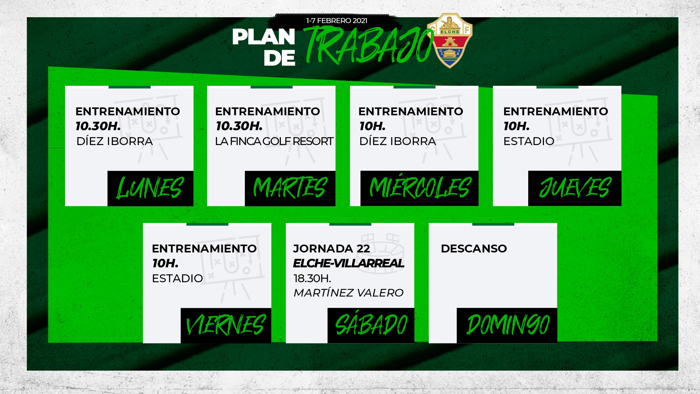 EQUIPO | Plan de entrenamientos (1-7 febrero) | Elche CF | Web Oficial