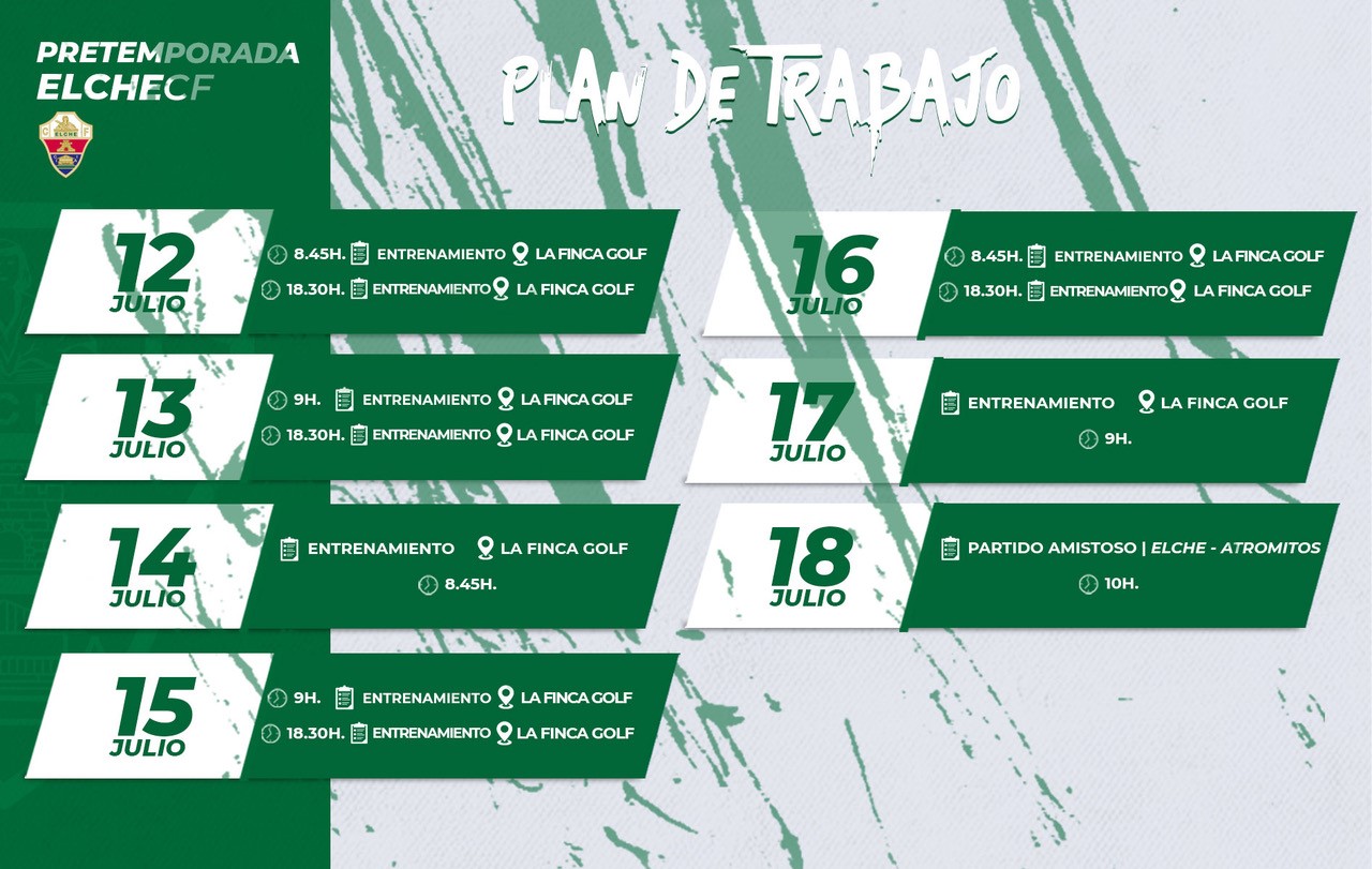 EQUIPO | Plan de entrenamientos (12-18 julio) | Elche CF | Web Oficial