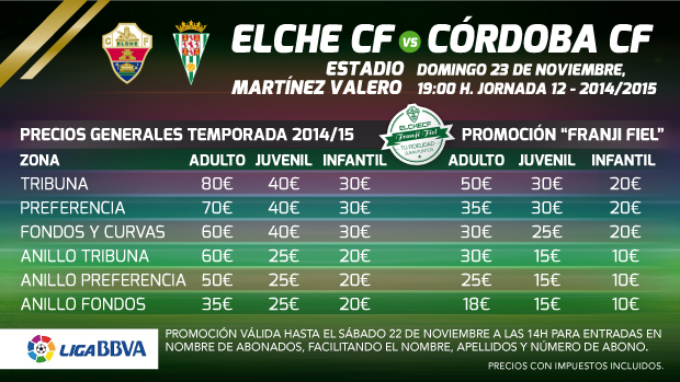 Precios generales para las entradas del Elche - Córdoba | Elche CF ...