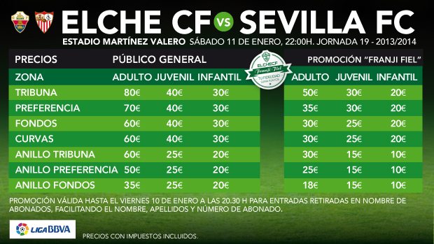 Precios generales para las entradas ante el Sevilla | Elche CF | Web ...