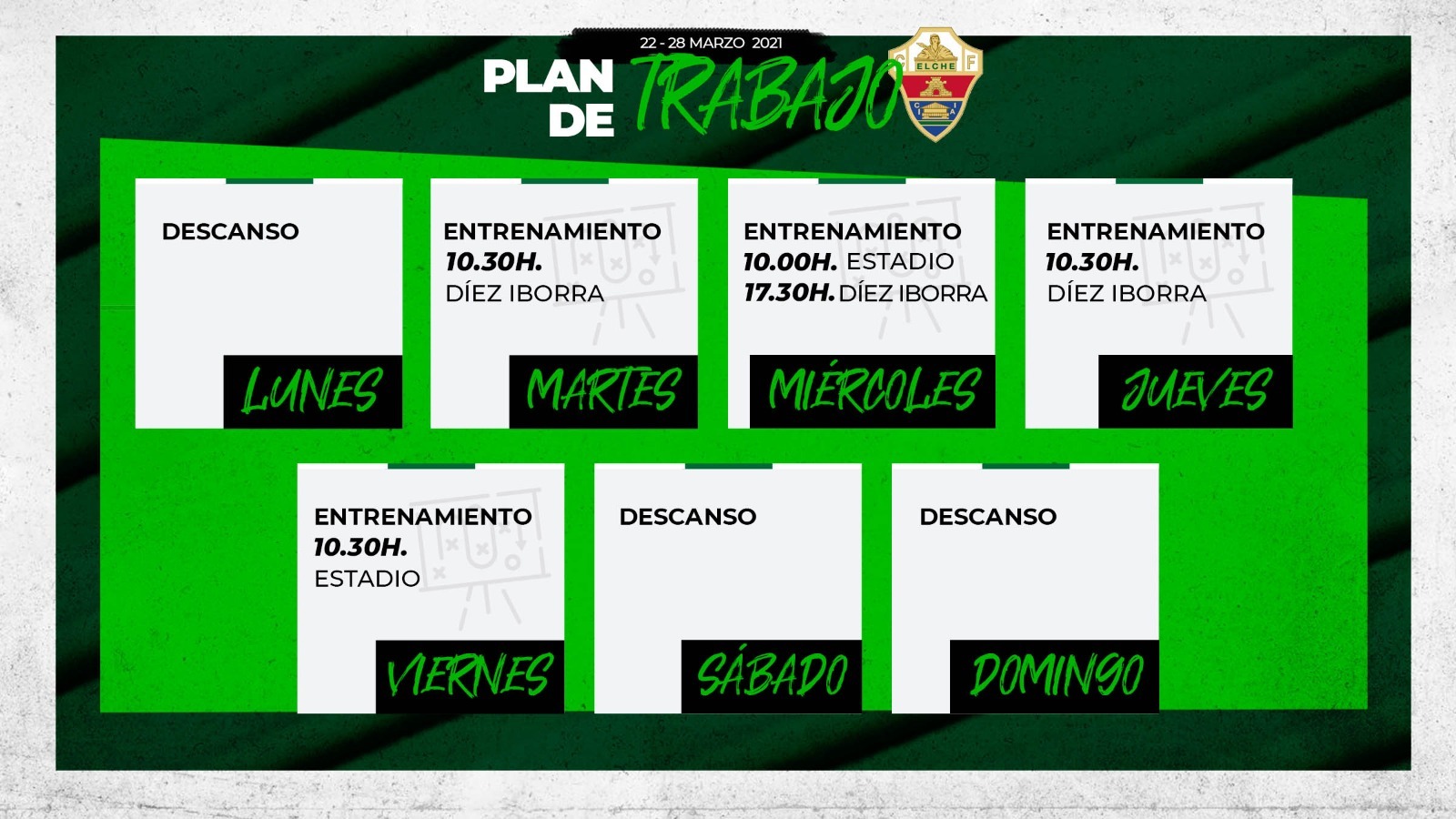 EQUIPO | Plan de entrenamientos (22-28 marzo) | Elche CF | Web Oficial