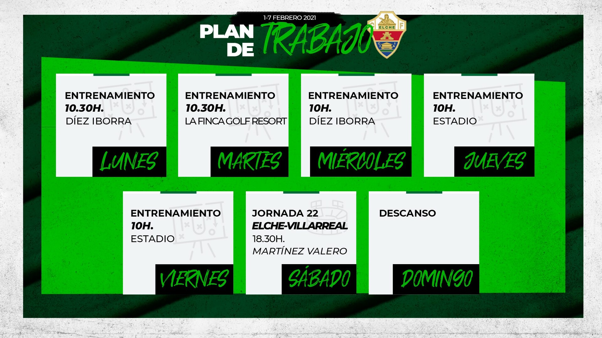 EQUIPO | Plan de entrenamientos (1-7 febrero) | Elche CF | Web Oficial
