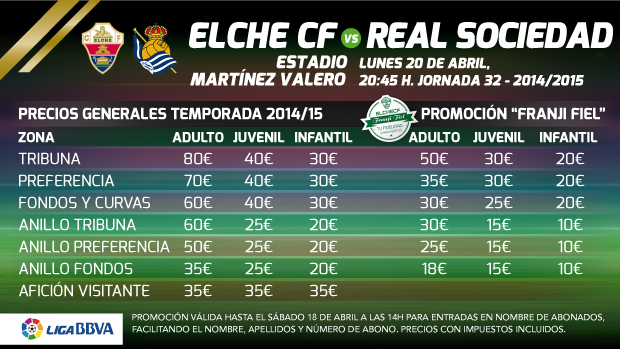 Precios generales para el encuentro frente al Real Sociedad | Elche CF ...