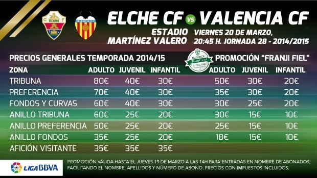 Precios generales para el encuentro frente al Valencia | Elche CF | Web ...