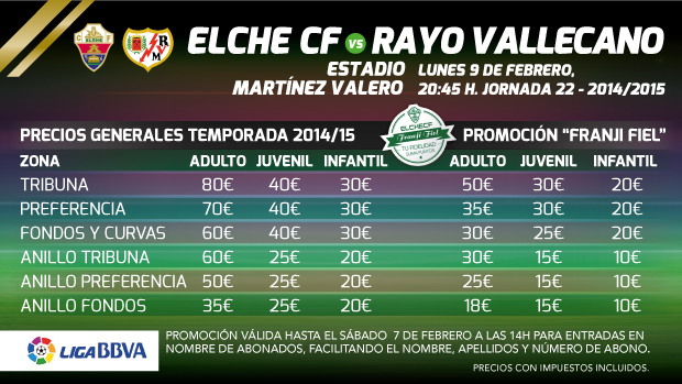 Precios generales para el encuentro ante el Rayo Vallecano | Elche CF ...