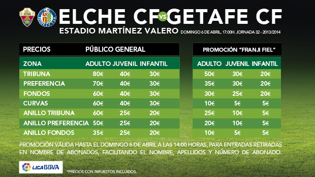 Precios generales para las localidades ante el Getafe | Elche CF | Web ...