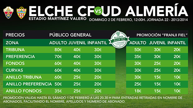Precios generales de entradas ante el Almería | Elche CF | Web Oficial