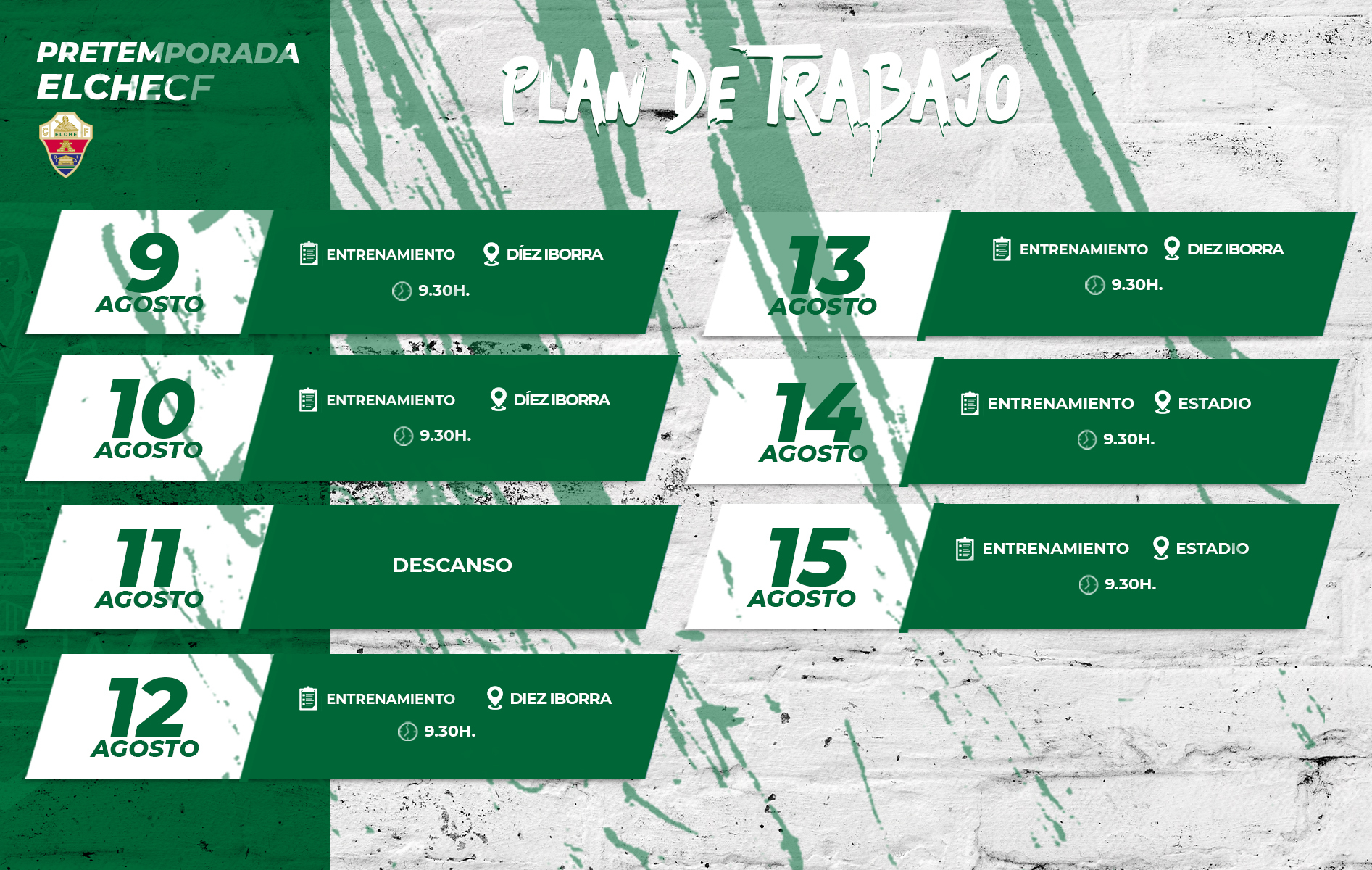 PLAN DE TRABAJO | 9 al 15 de agosto | Elche CF | Web Oficial