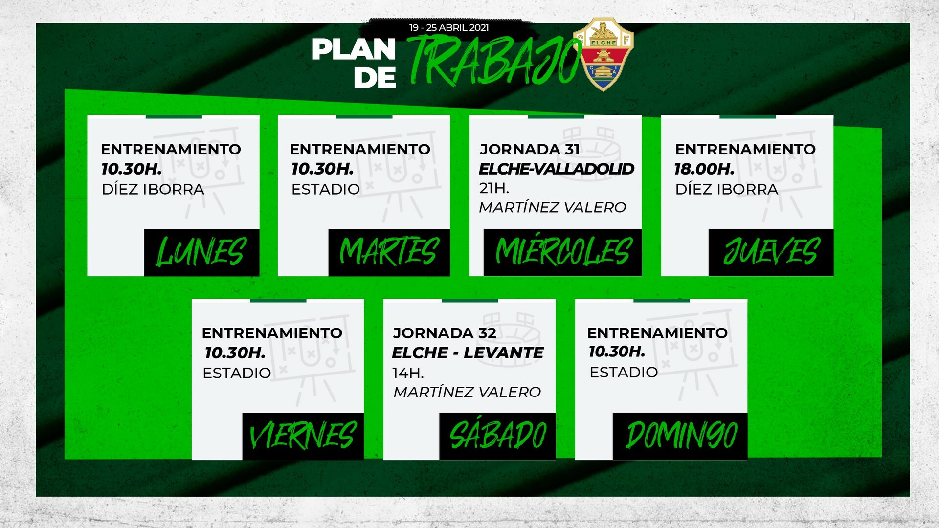 EQUIPO | Plan de entrenamientos (19-25 abril) | Elche CF | Web Oficial