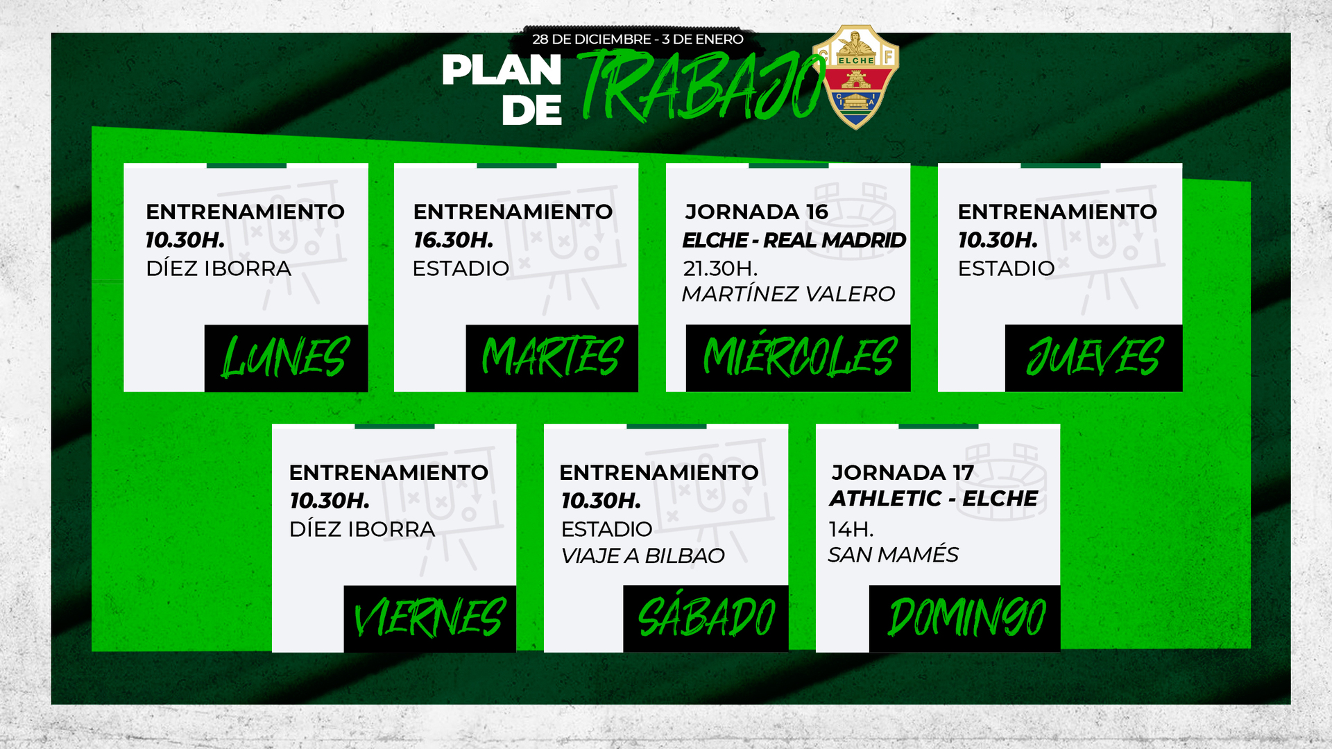 EQUIPO | Plan de entrenamientos (28 diciembre - 3 enero) | Elche CF ...