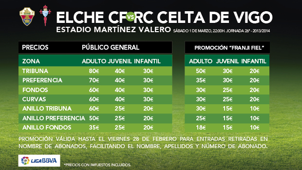 Precios generales para las entradas ante el Celta de Vigo | Elche CF ...