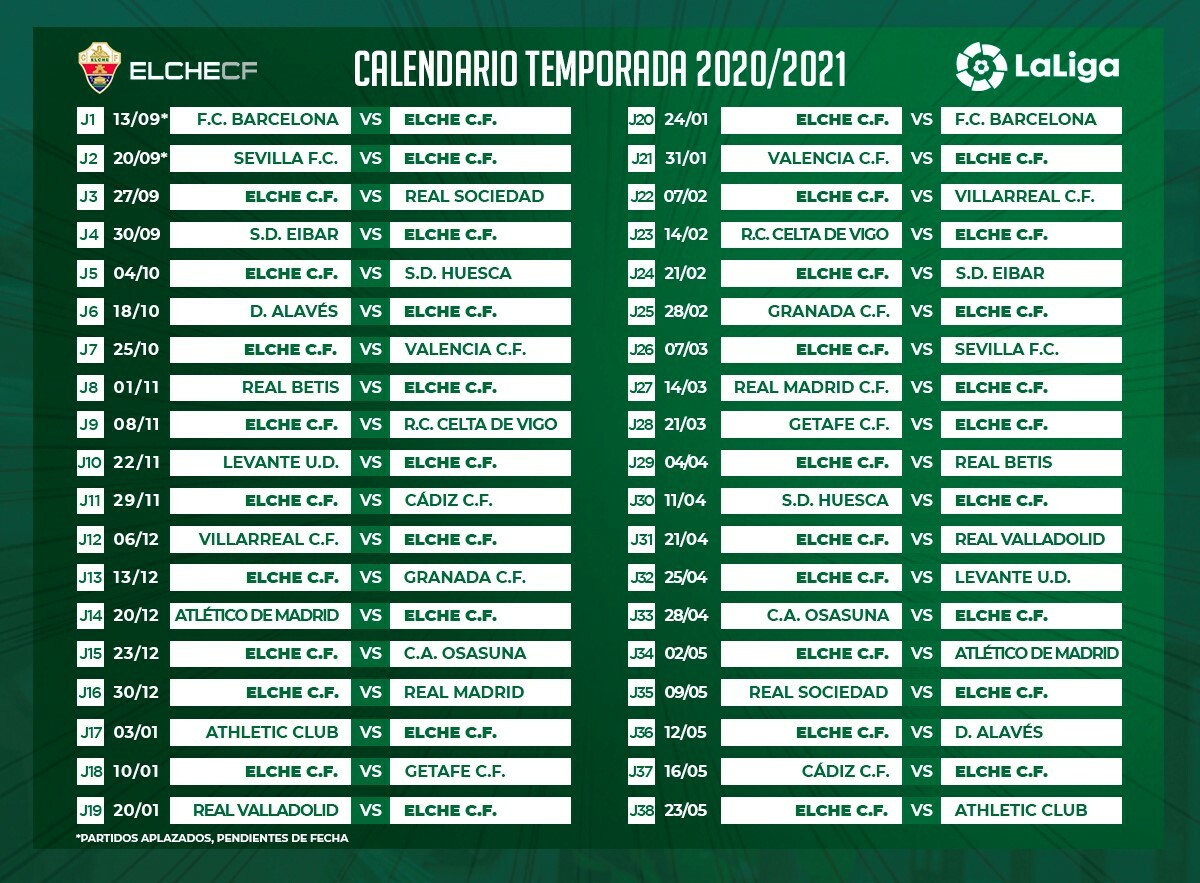 El calendario del Elche CF en su vuelta a Primera División | Elche CF ...