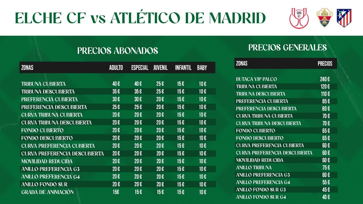 Venta de entradas para el partido Elche - Atlético de Madrid de Copa ...