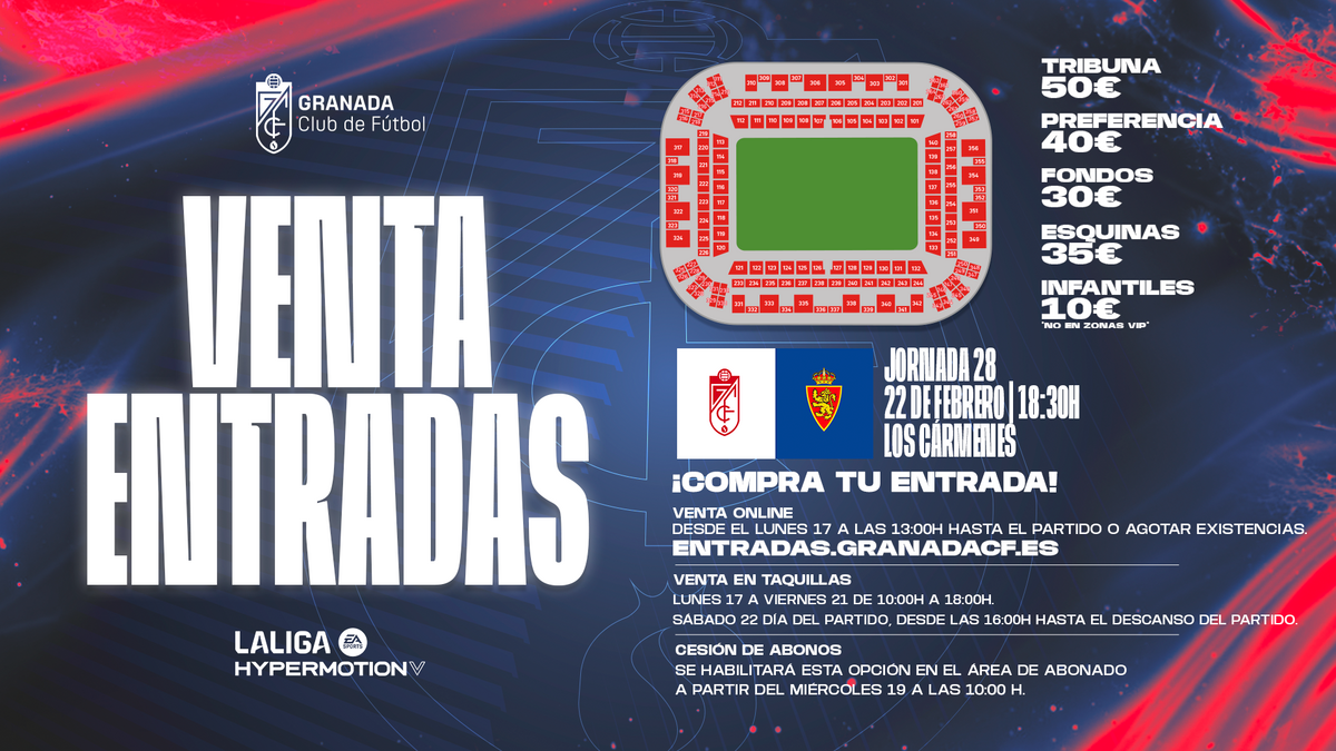 Horarios y precios de venta de entradas para el Granada CF vs Real ...
