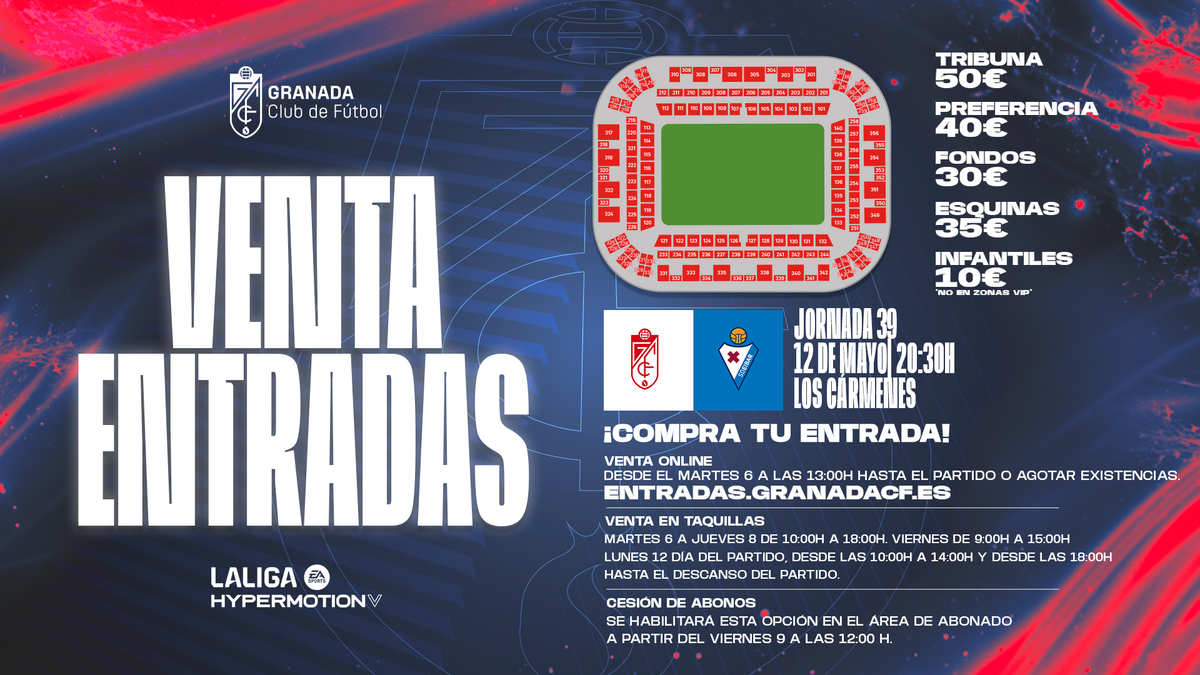 Precios y horarios de Venta de Entradas para el Granada CF vs Eibar ...