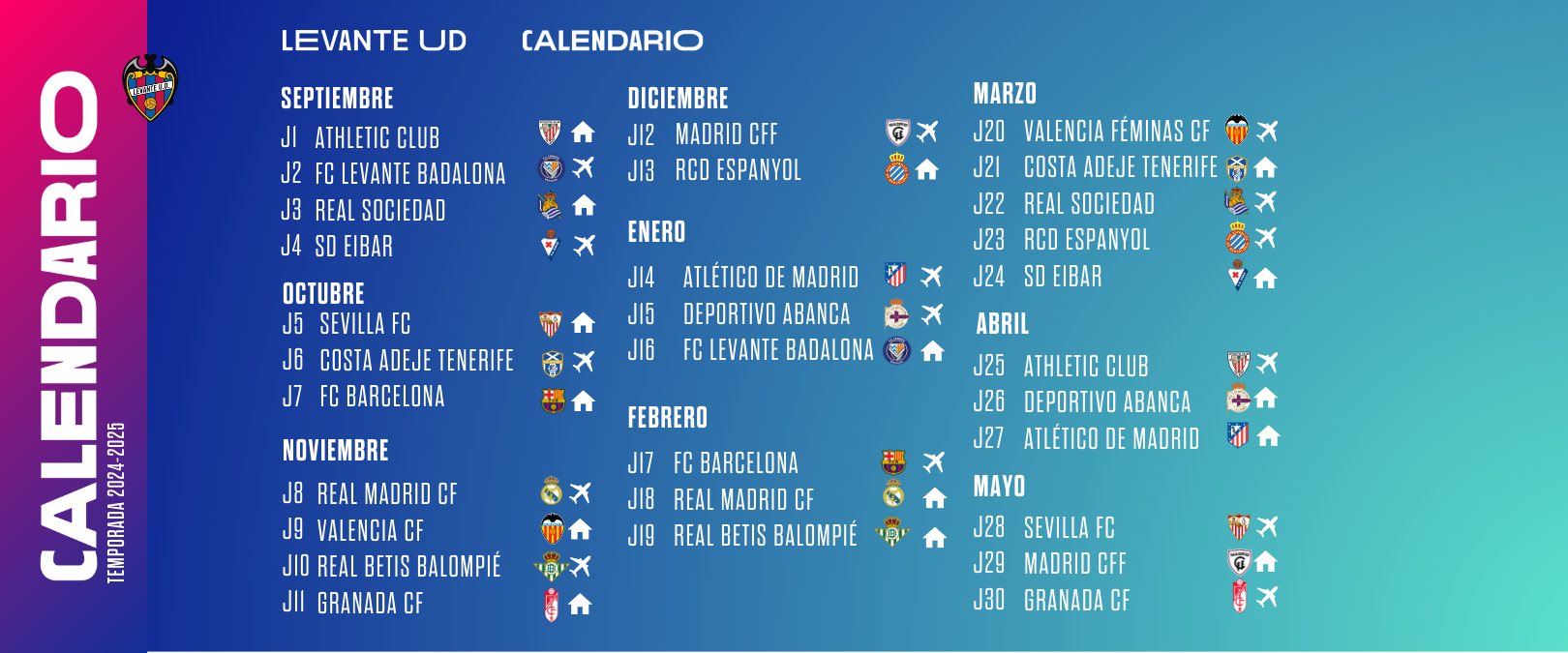 Conoce el calendario del Levante UD Femenino para la Liga F 24/25 ...