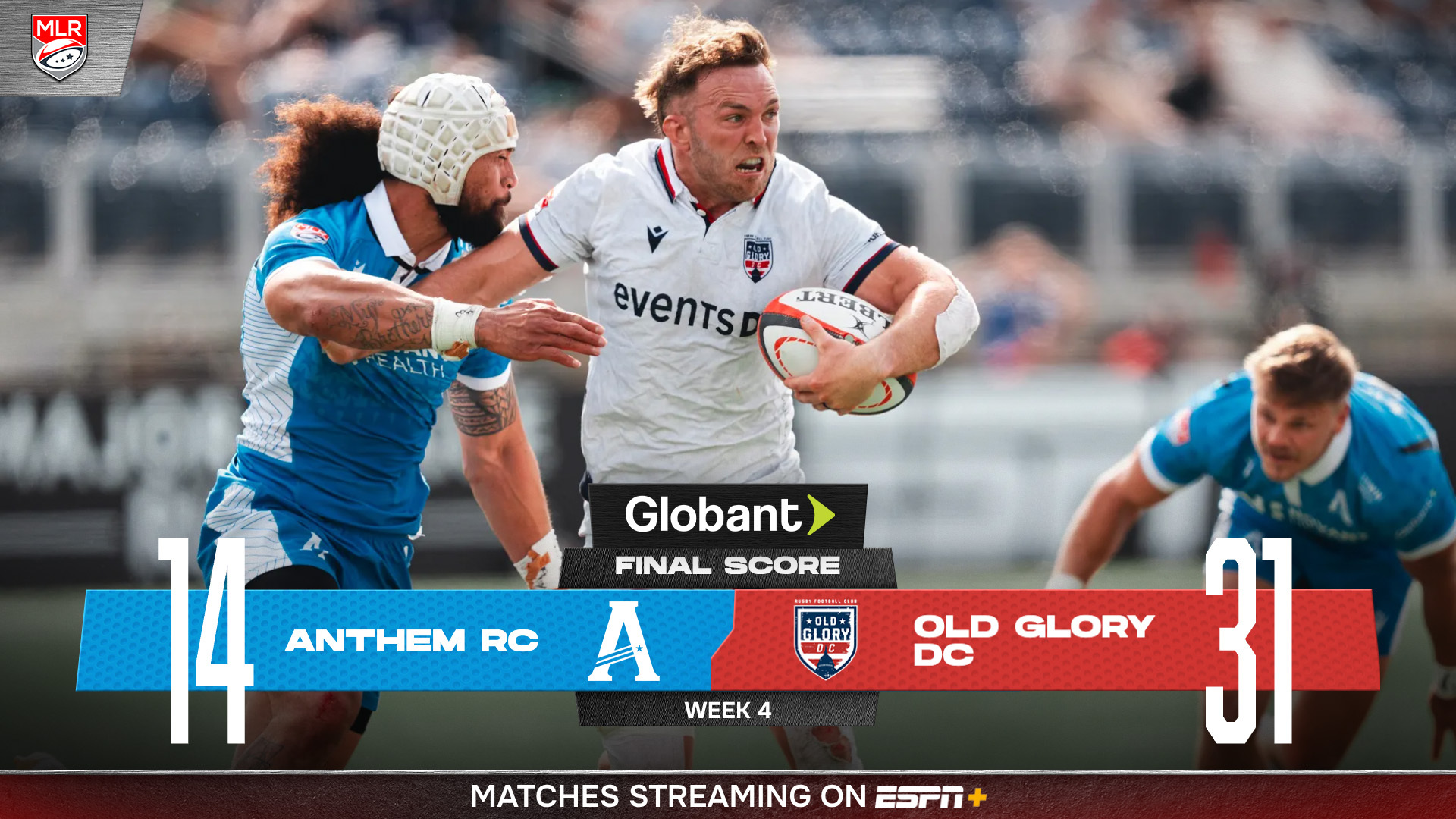 Old Glory DC Dominates First Half, Secures 31-14 Road Win Over