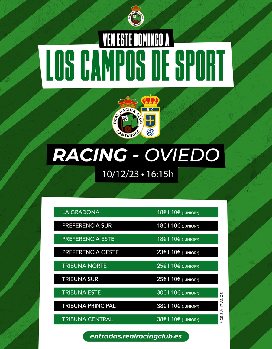 Las entradas para el partido Racing - Real Oviedo, disponibles online y en Los Campos de Sport