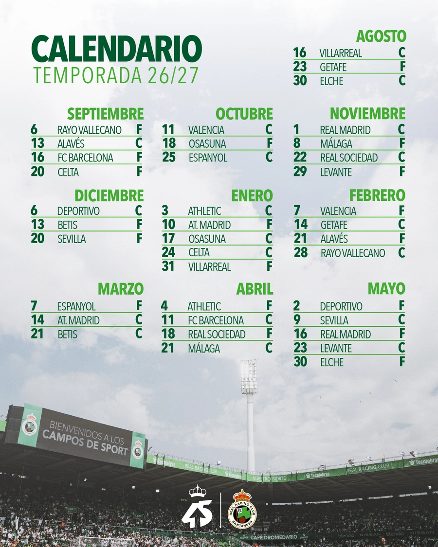 Calendario completo del Racing-Racing de Santander