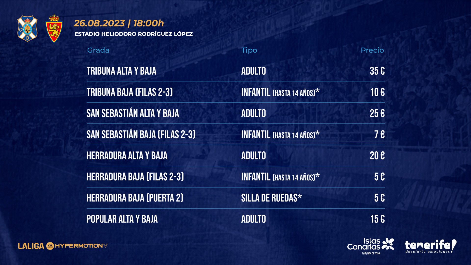 Sale of seats for the #TenerifeRealZaragoza