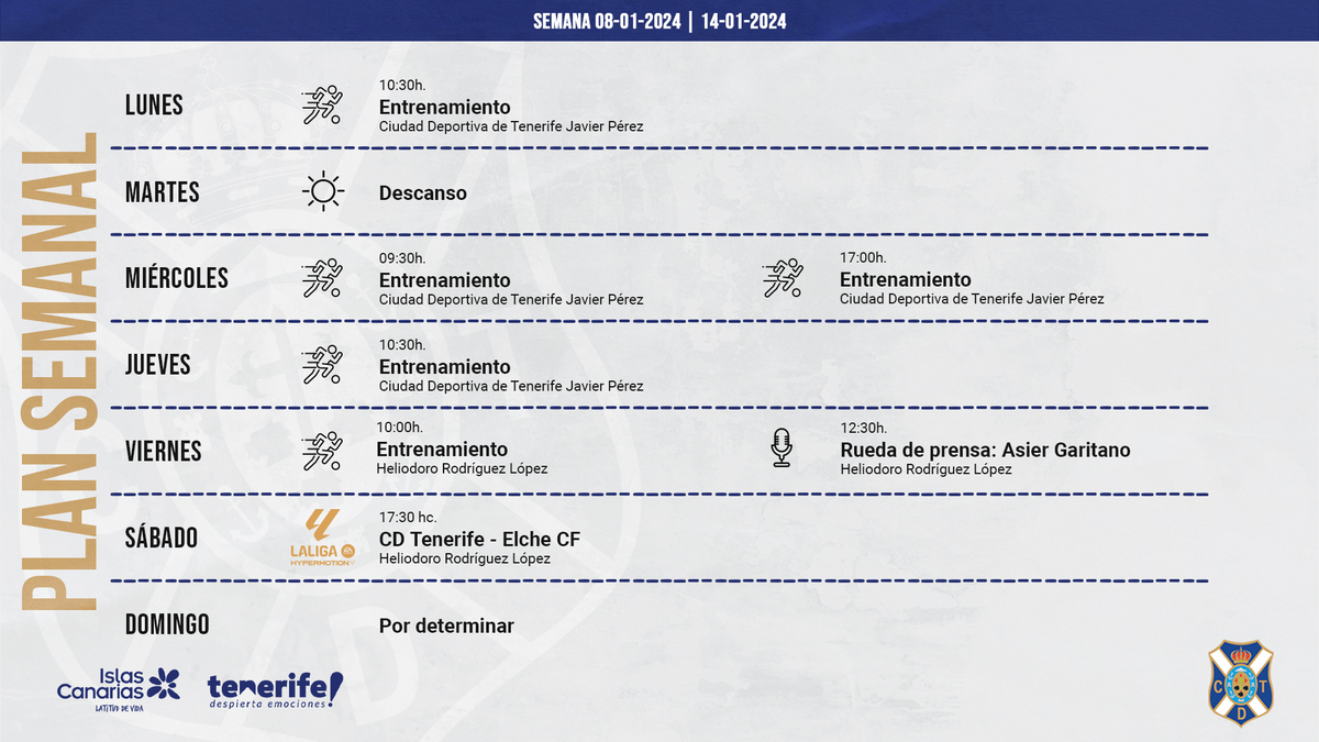 Plan semanal para afrontar la visita del Elche CF | CD Tenerife | Web ...