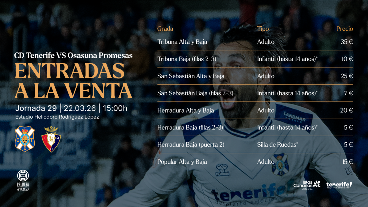 Localidades para el #TenerifeOsasunaPromesas