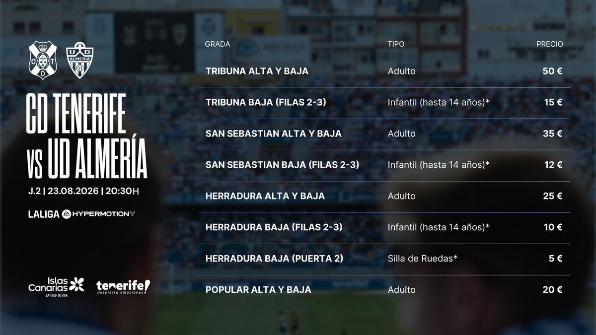 Entradas disponibles para el #TenerifeAlmería